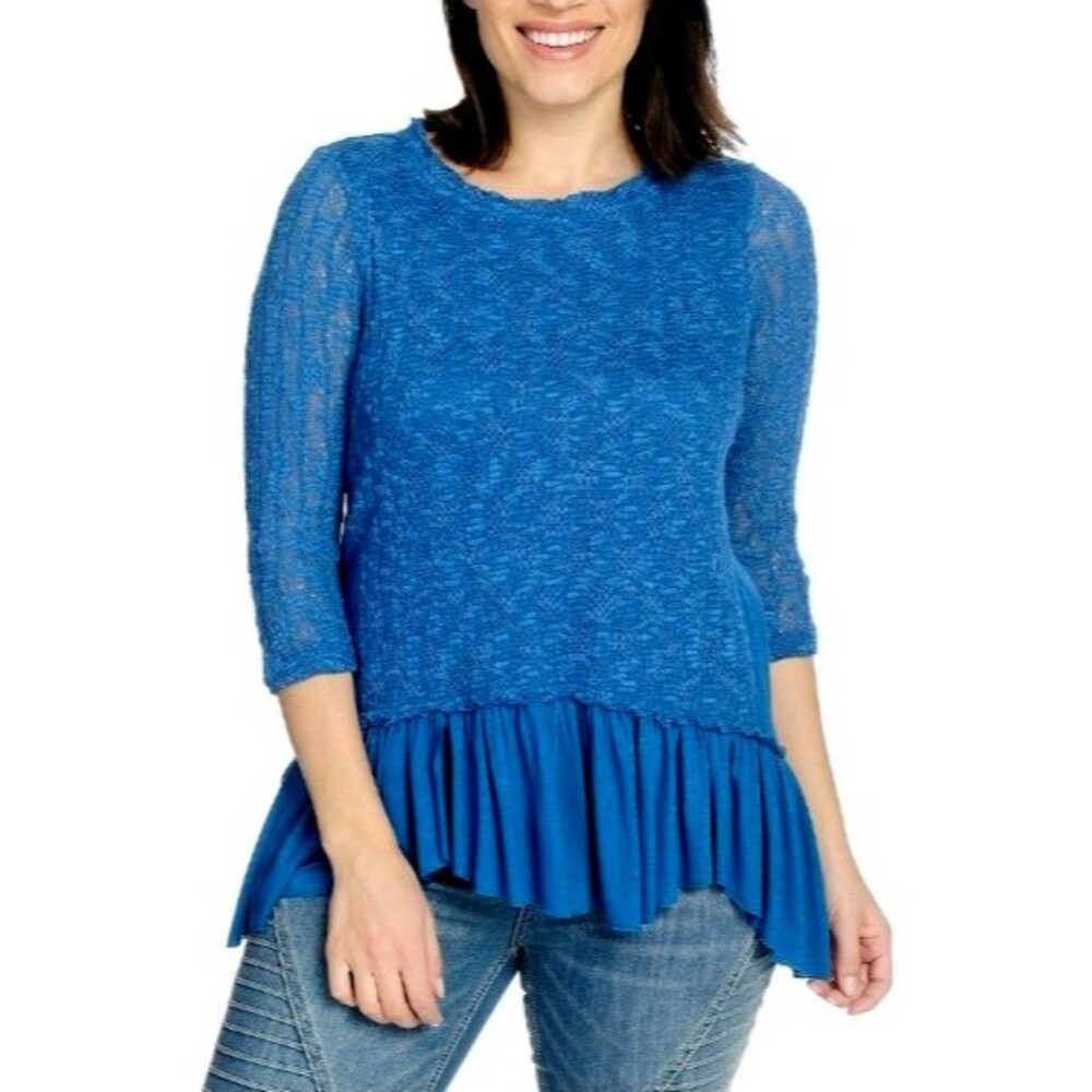 Indigo Thread Co. Blue mixed-media tunic 3/4 Sleeve Raw Edge Size: XS
